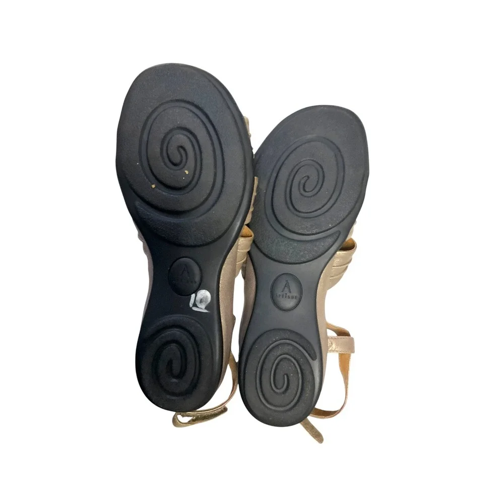 Clarks‎ Artisan Womens Gold Metallic Leather Strappy Wedge Sandals 9M Summer